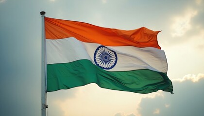 Indian National Flag Waving in Wind Patriotism India National Symbol