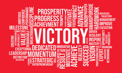 Motivational Word Cloud with word “Victory” ,Red Background Inspiration Typography