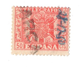 A vintage postage stamp from Spain isolated on a white background.