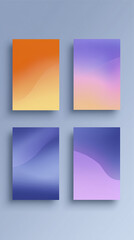 Abstract gradient backgrounds featuring vibrant orange, soft yellow, calming purple, and deep blue hues, ideal for creative design projects and digital applications with copy space