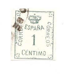 A vintage postage stamp from Spain isolated on a white background.