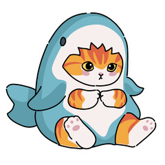 Cute cat wearing shark costume illustration 