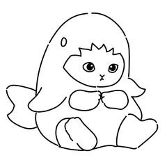 Cute cat illustration wearing a shark costume outline line art 