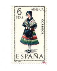 A vintage postage stamp from Spain isolated on a white background.