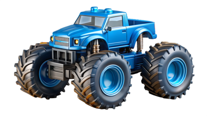 Blue monster truck toy isolated on transparent background