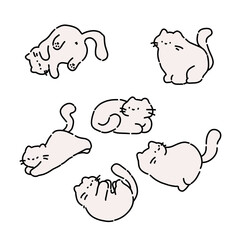 Set illustration of a white cat cartoon simple 