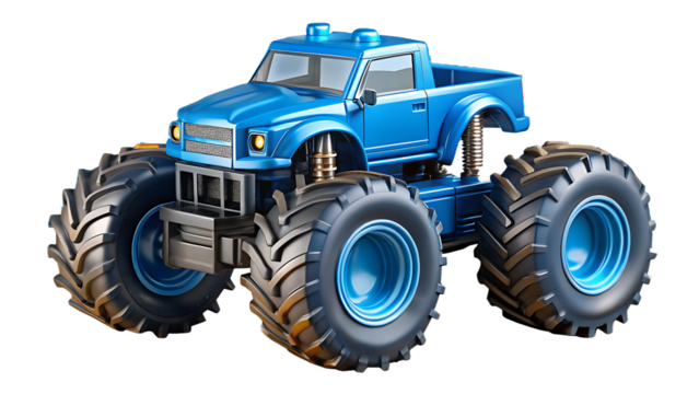 Blue monster truck toy isolated on transparent background