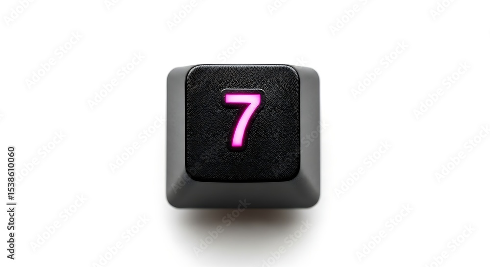 Poster isolated black keyboard key with number 7 on white background