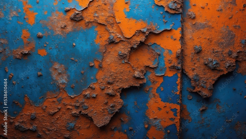 Aufkleber close-up of a rusty metal surface featuring a textured pattern, with color variations from deep oran