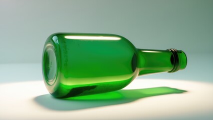 Green glass bottle isolated on white background, clean and minimalistic.