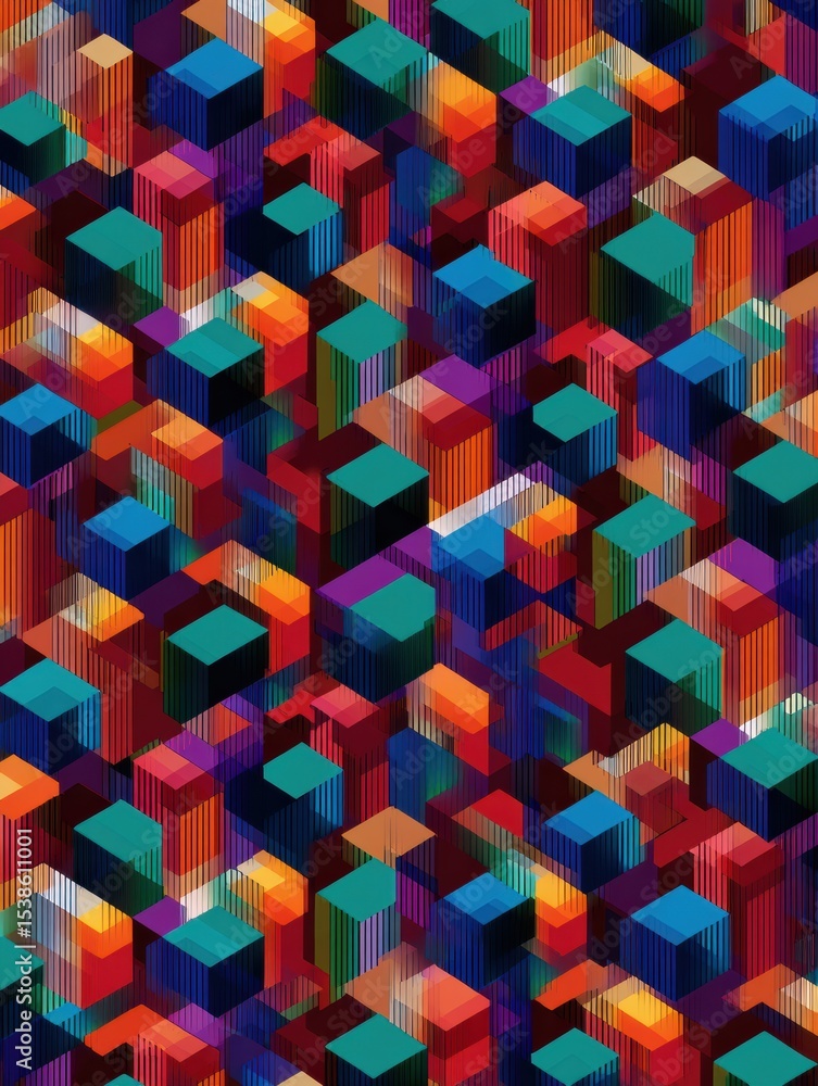 Aufkleber Dynamic Pattern of Overlapping Colorful Cubes Creates an Uncomfortable Visual Experience With Repetition and Clashing Hues in a Vibrant Arrangement