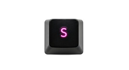 Isolated keyboard key 'S' with pink backlight on white background