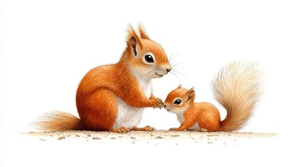 Watercolor painting of a squirrel and a baby in Father s Day theme. A delightful fatherhood image featuring a tiny human and a bushy tailed rodent rendered in delicate watercolors for