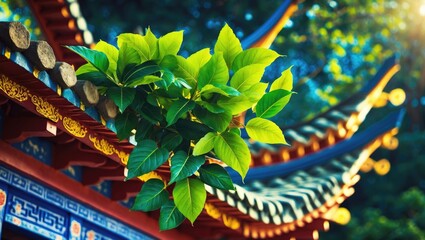 A bodhi tree growing on the roof tiles of Thean Hou Templeâ€”a stunning temple situated atop Robson Hill in Kuala Lumpur, Malaysia.