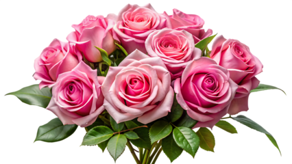 Pink rose bouquet isolated on transparent background