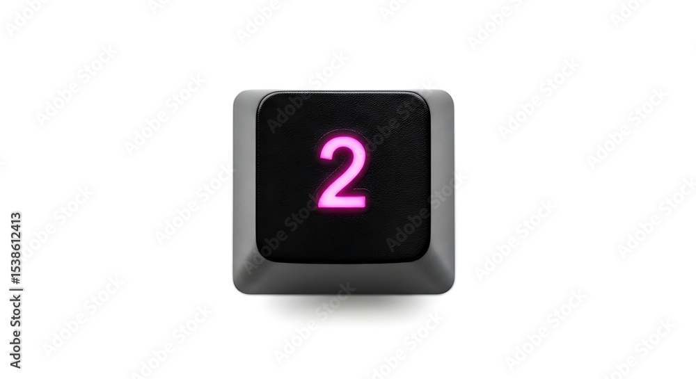 Poster illuminated number 2 keycap on white background