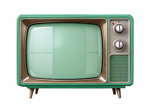 Retro mint green television isolated on transparent background
