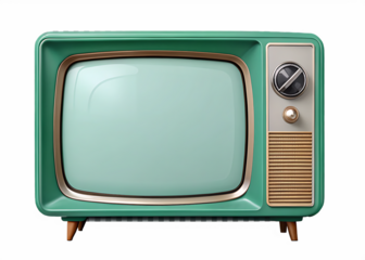 Retro mint green television isolated on transparent background