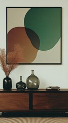 Minimalist living room with abstract art and modern decor elements