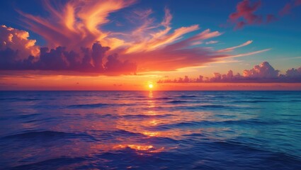 Obraz premium Beautiful red sunset reflected on a darkened sea.