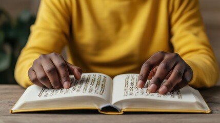 Education access opportunity Concept, Student Using Braille Book to Enhance Learning and Symbolize Educational Empowerment