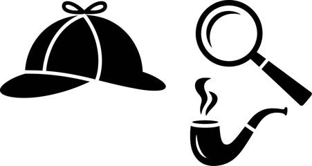 Detective sherlock holmes vector icon set illustration with magnifying glass pipe and hat design 100 editable stock vector illustration