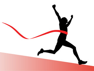 Silhouette of runner crossing finish line winning race sport competition event