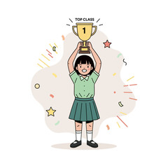 Top Class Victory Trophy Title: Celebrating Academic Success with Trophy and Confetti