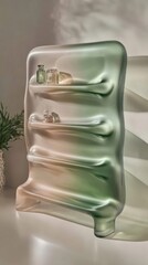 Organic design translucent shelf with green and beige tones in modern interior