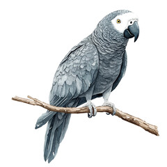 African Grey Parrot, watercolor painting vector, isolated on a white background.