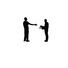 man handing over book silhouette on white background