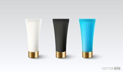 Cosmetic set of cream, mockup objects on white background. Vector illustration