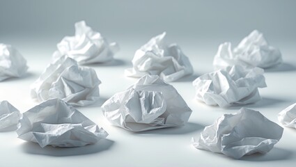 Top view of crumpled tissue paper on white background with clipping path