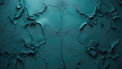 Blue green decorative abstract background with the texture of a plastered concrete wall, featuring a grunge style. The blend of a grainy rough surface and dark color.