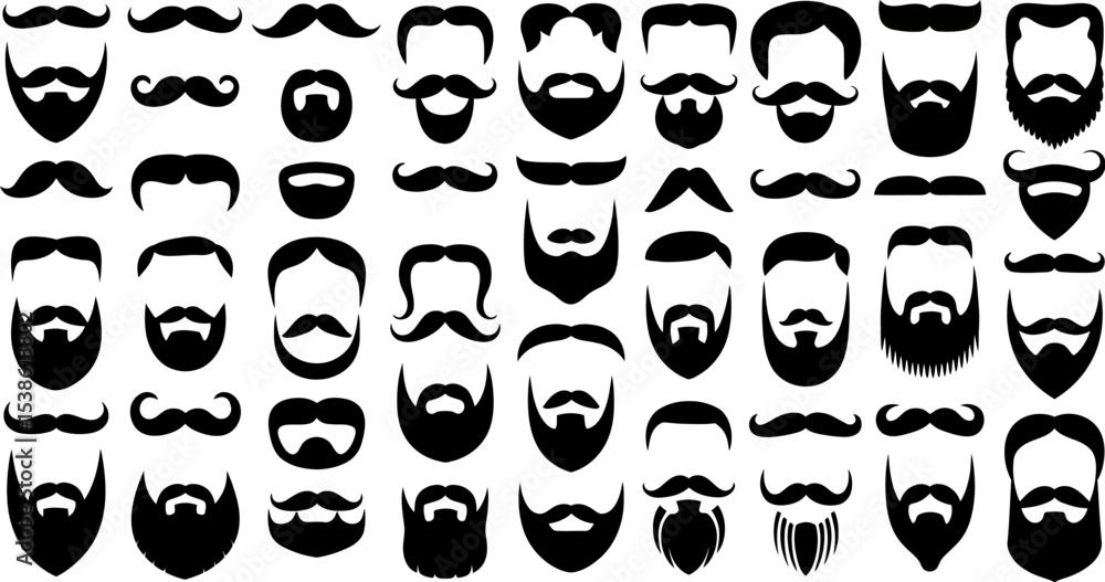 Poster beard and mustache styles vector set different type beards mustaches collection barber shop design t