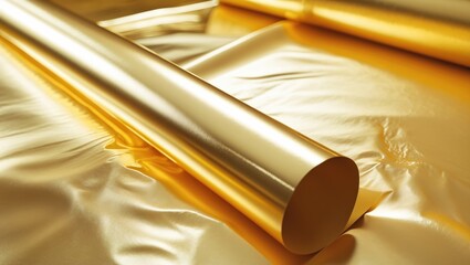 Golden paper with a polished, metallic texture and curved folds, showcasing glowing gradients and shiny reflections in brass and yellow tones. This elegant, stylish surface merges a