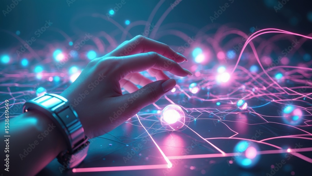 Poster digital technology, internet network connection concept. finger touching on virtual screen with a fu