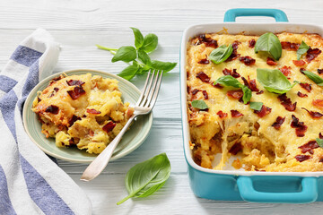twice baked potato casserole in a baking dish