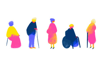 Set of web icons on the topic: Seniors in hospice in line style. Icons Seniors in Hospice for Web and Mobile Apps. Machine learning, websites, online schools, landing pages, AI digital technology