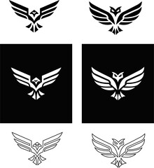 Fototapeta premium Eagle wings spread logo icon vector set in different styles for freedom and victory themes.
