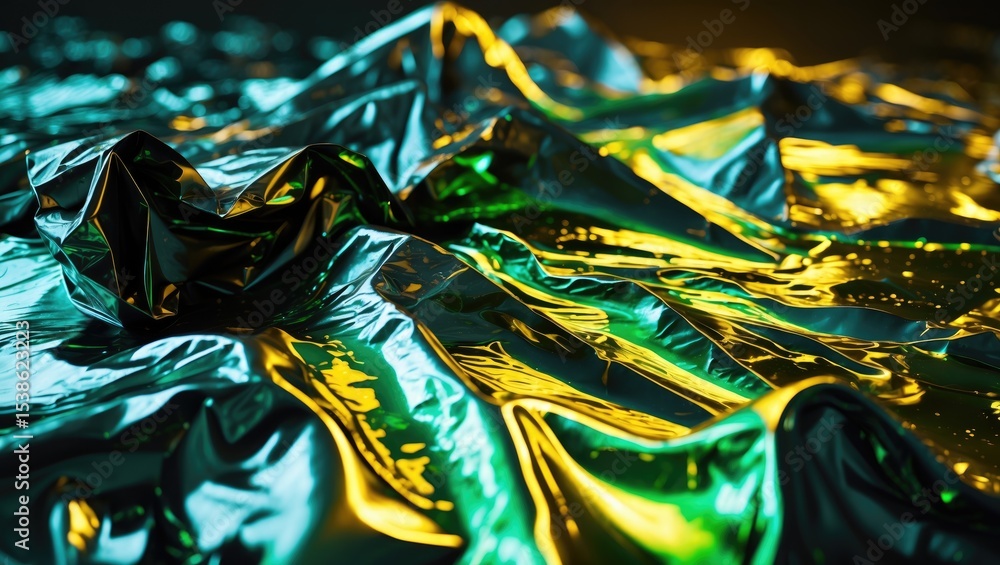 Poster glare surface effect with crumpled foil and crinkled background, captured using selective soft focus