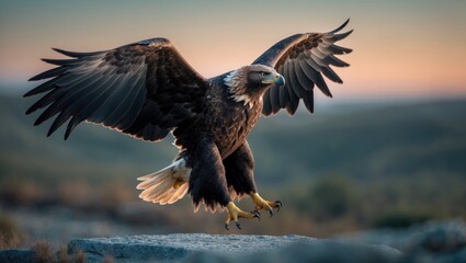 Golden Eagle (Aquila chrysaetos) soaring, over the Eastern Rhodopes Mountains