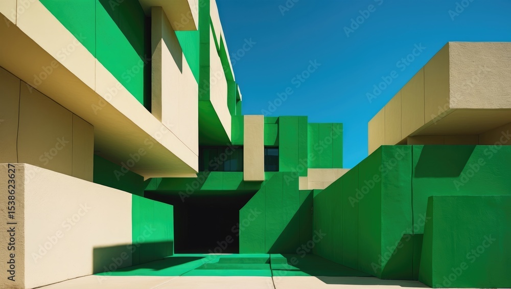 Aufkleber green building featuring an abstract geometric pattern of shading fins on concrete house wall surfac