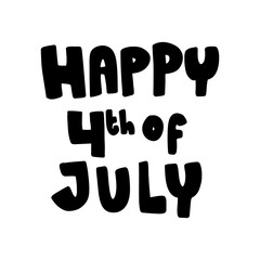 Happy 4th of july united states of America national independence day text word lettering stroke outline coloring black typography doodle kids illustration design clipart svg