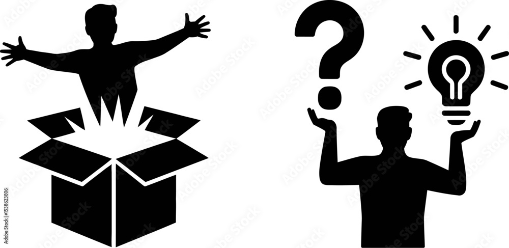 Poster think outside the box innovation creative idea solution problem solving business concept strategy ch
