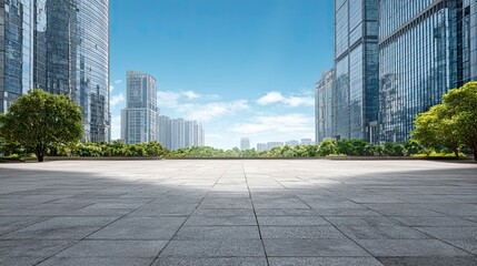 Fototapeta premium Empty Urban Plaza with Modern Skyscrapers