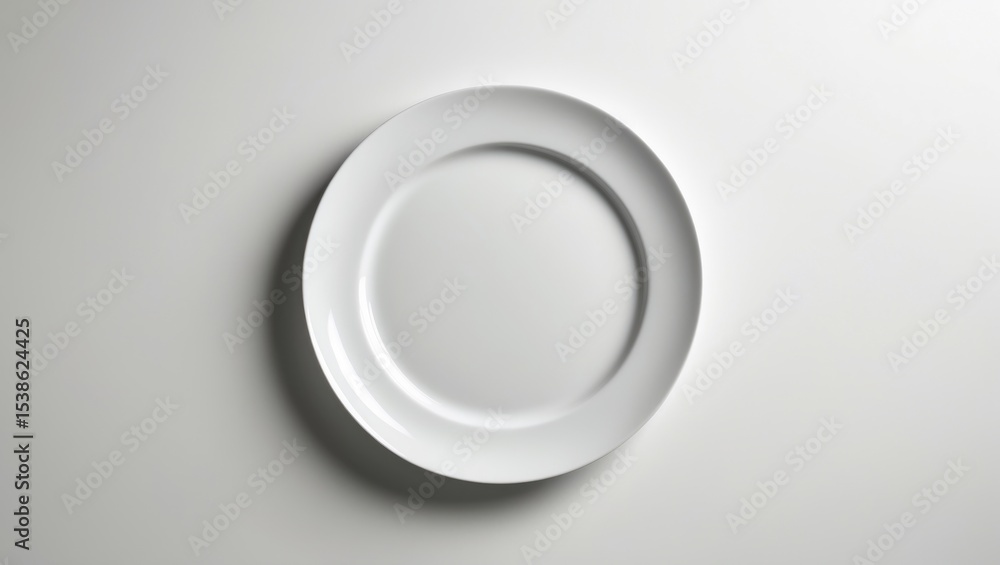 Poster overhead view of a small white plate with a saucer design on a clean table