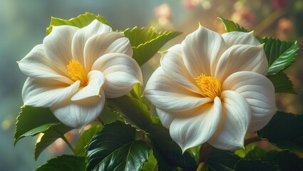 Fototapeta premium Frost proof gardenia plants in full bloom with stunning white flowers.
