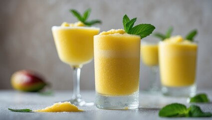 Fototapeta premium Frozen mango daiquiri garnished with fresh mint.