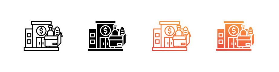 Food Bank Multiple Style Icon Set Vector 